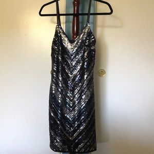Bebe V neck sequence dress party holiday